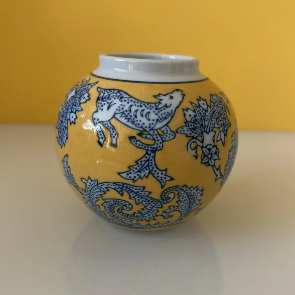 Vintage Chinese Small Porcelain Ceramic Flower Bamboo Vase Planter Urn Jar Pot